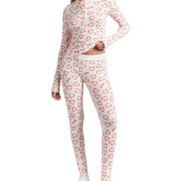 Nwt Skims Cotton Rib Leggings Marble Candy Heart Sz Large